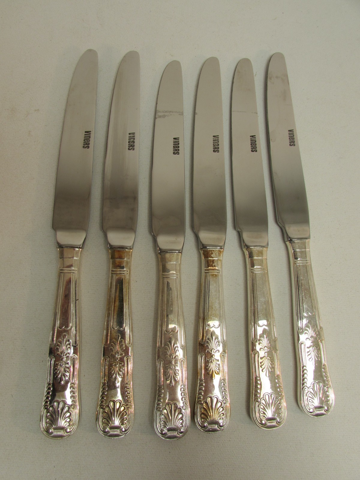 (ref288BM) 6 Silver Plated Viners Kings Pattern Table Knives 21cm