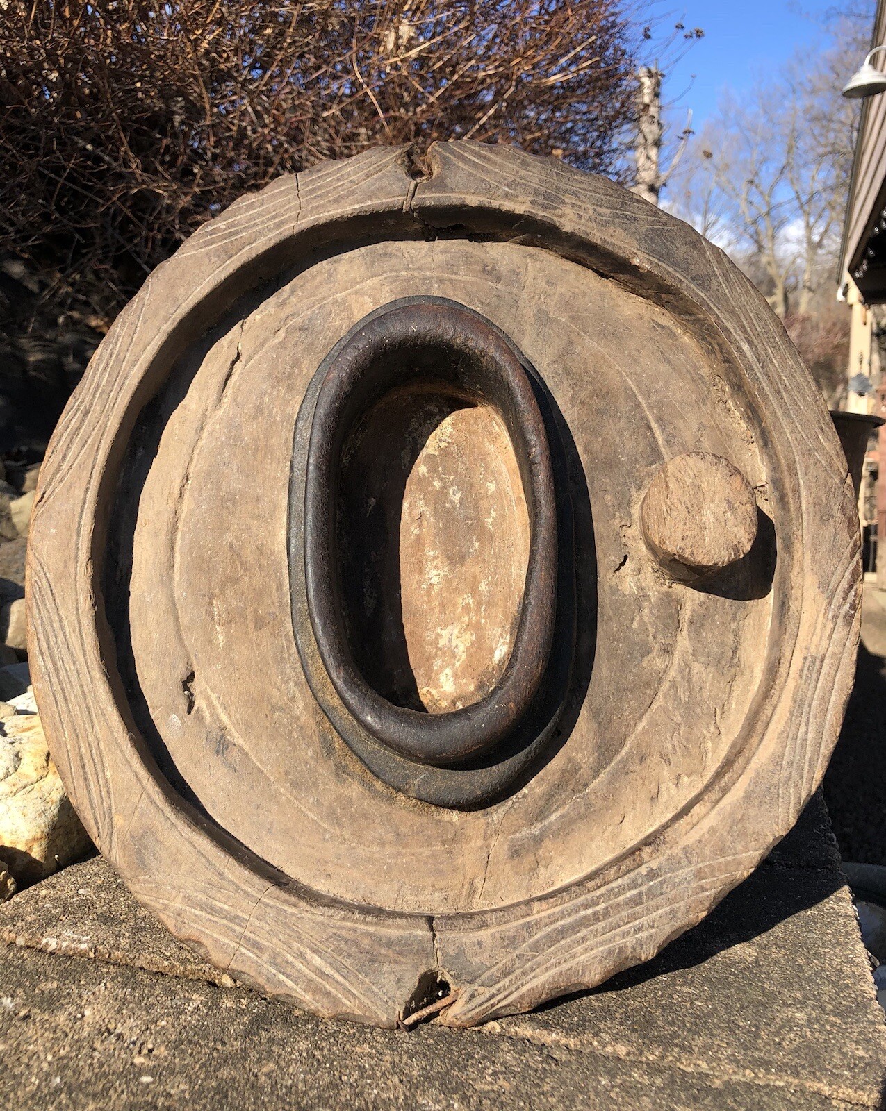 Rare Antique Wood Primitive African Handmade Tribal Sorting Grinding Mortar Bowl