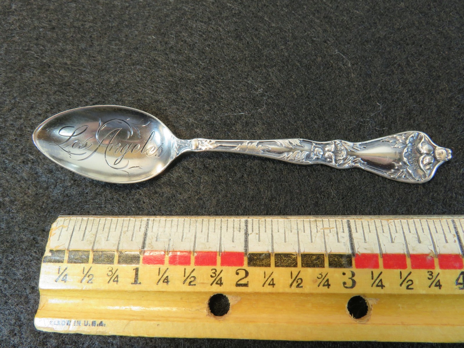 Baker Manchester Engraved Los Angeles Sterling Souvenir 4 inch Demitasse Spoon