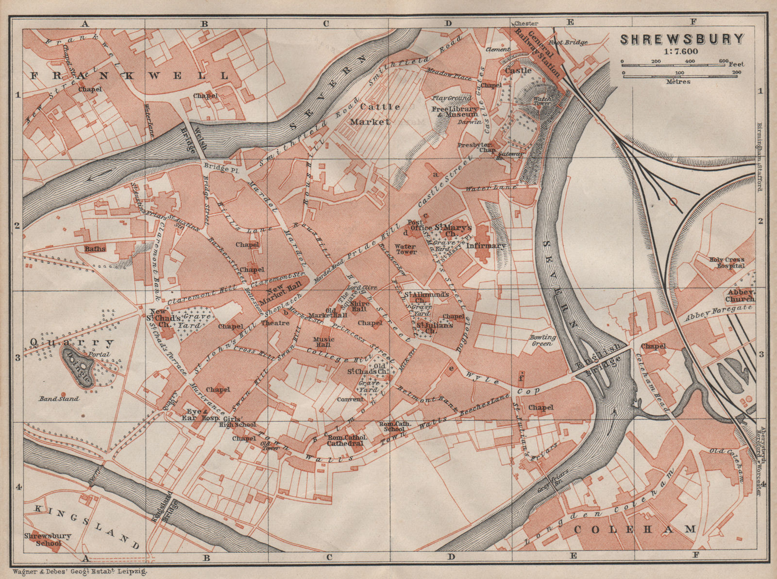 SHREWSBURY town city plan. Frankwell Coleham Kingsland. Shropshire 1906 map