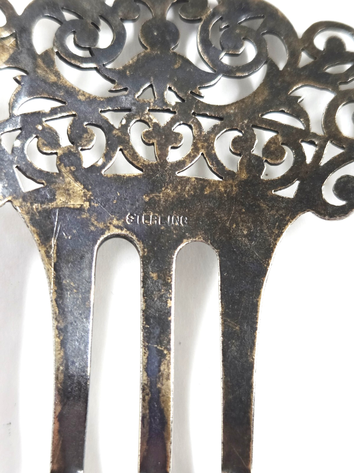 Vintage Victorian Sterling Silver Scrolled Filagree Hair Fork Comb 4.5″ Long