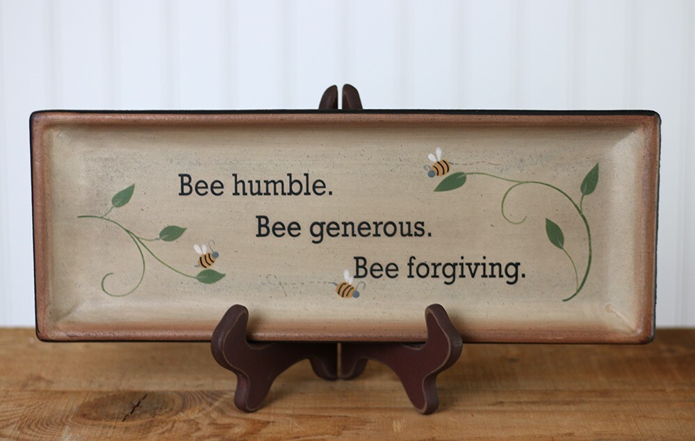 Primitive Decor Decorative Tray with Quote Bee Humble 13×5 inch