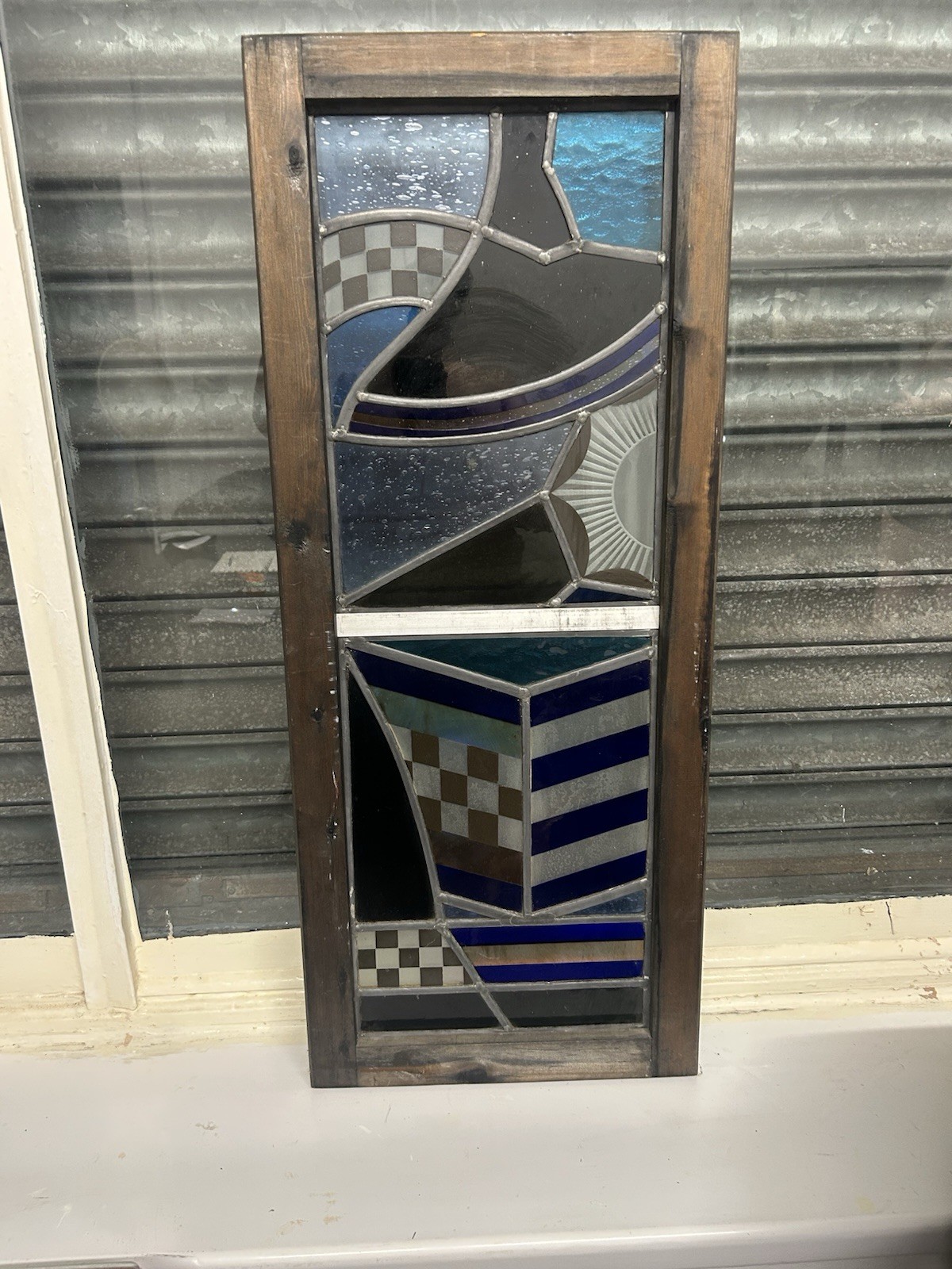 Judith Baldwin Signed Stained Glass Police Station Design Panel