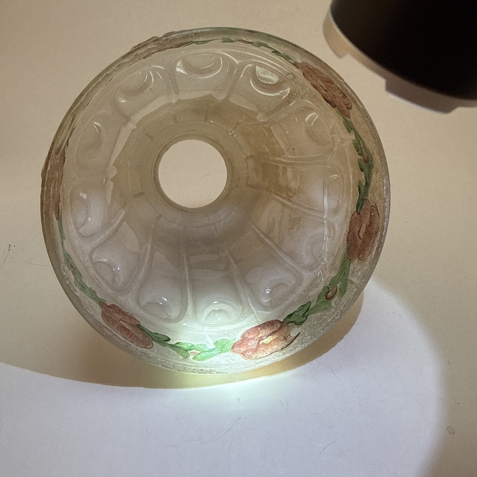 Antique Lamp Shade Reverse Painted Pink Flowers