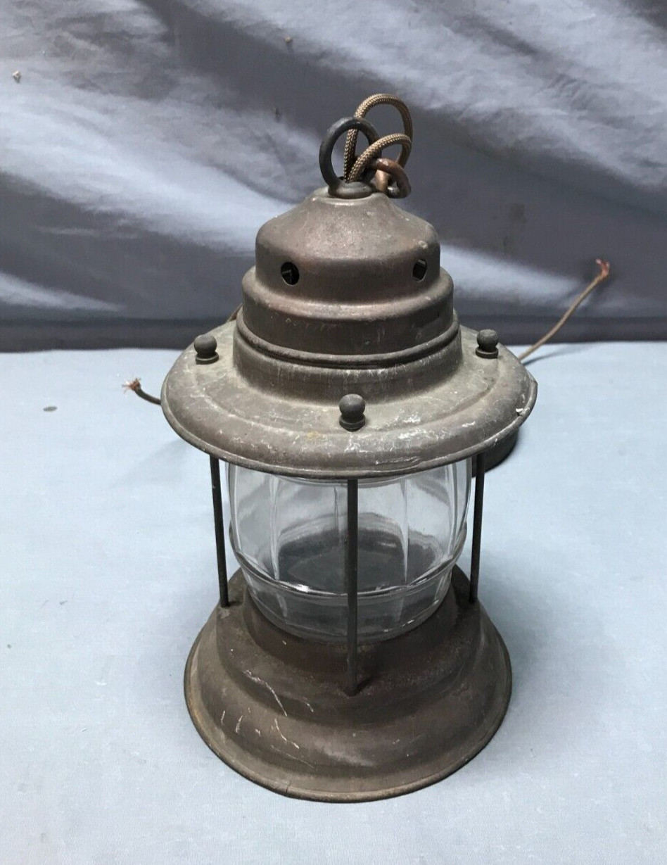 Vintage Nautical Lantern Brass Hanging Light Fixture Jelly Jar Glass Old 576-25B