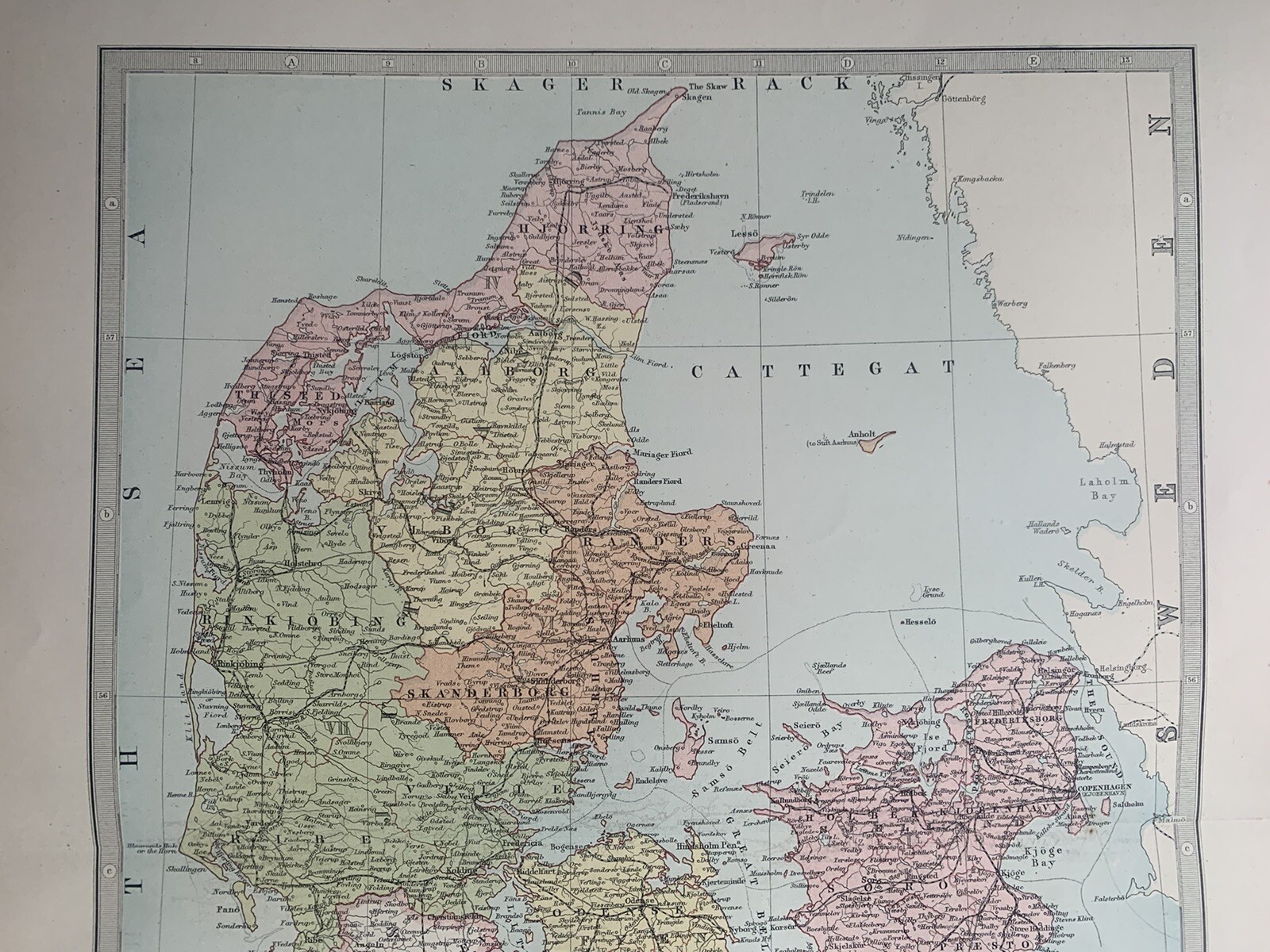 1885 Denmark Schleswig Holstein Antique Map by John Bartholomew & George Philip