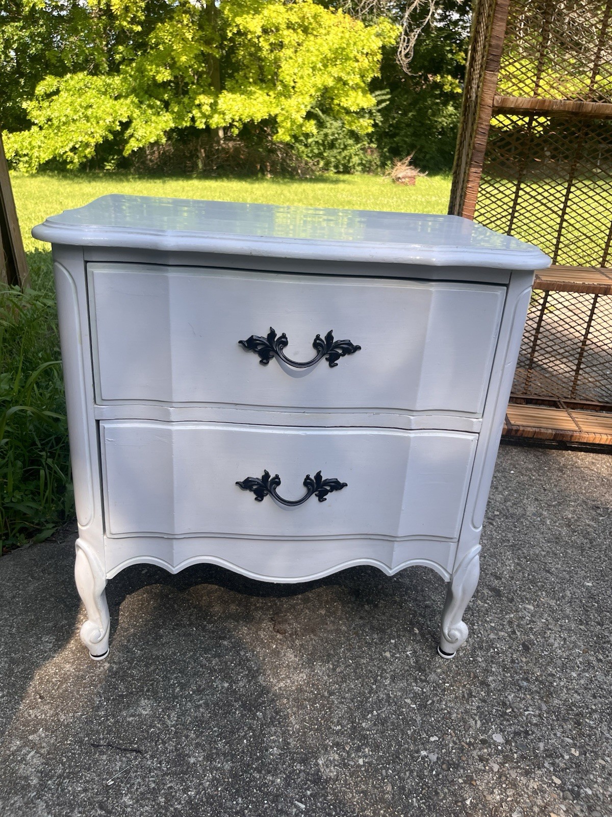 Dixie Wood Vintage French Provincial Nightstand 2 Drawer Repainted White