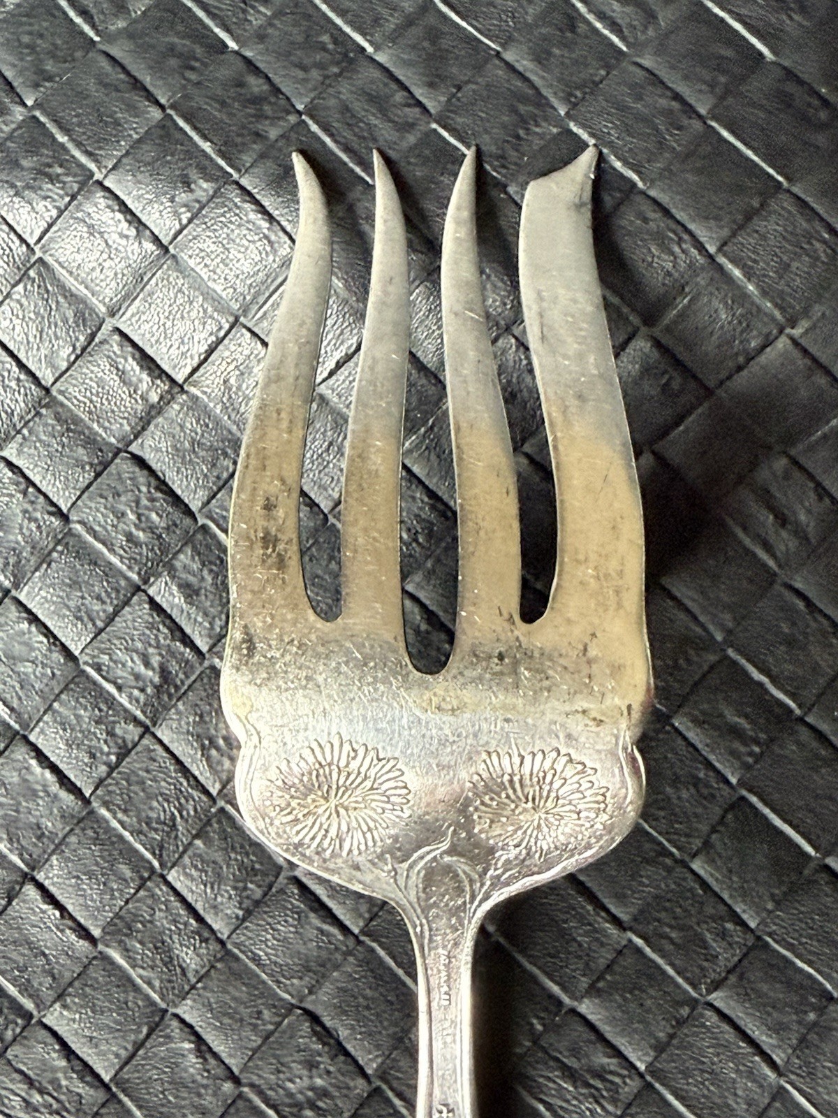 Antique 1908 WR Keystone Carnation Pattern cold Meat Fork 8 1/8 Inches Long