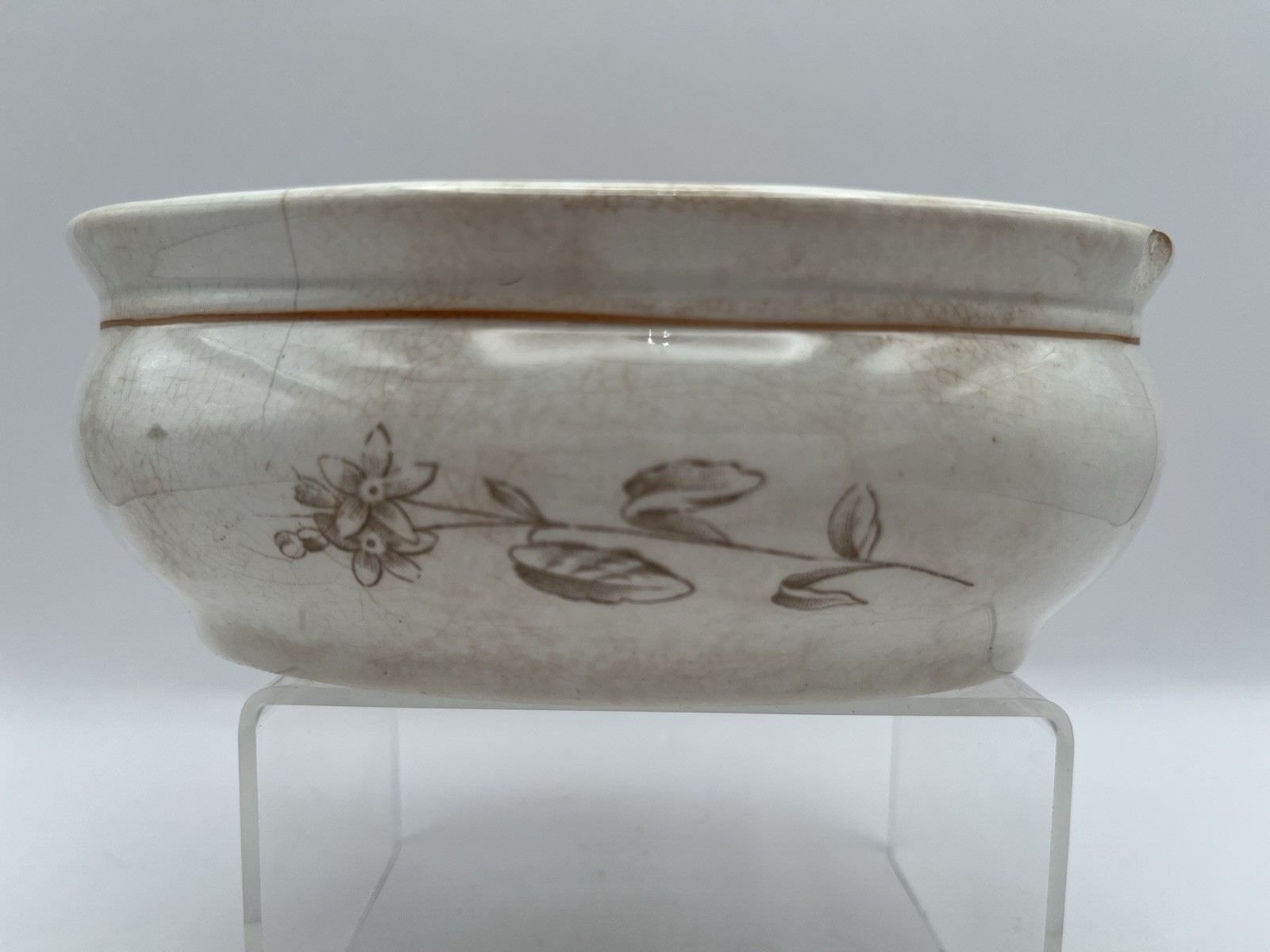 Vtg Antique Ironstone Soap Dish W Insert Oval Crazing Stained Chipped