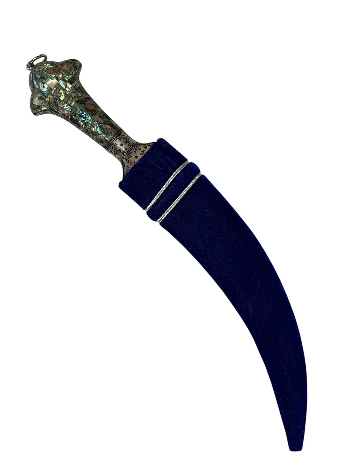Indo Persian Silver Kofthgiri Work Unsharp Damascus Steel Blade Sikh Kripan 15”