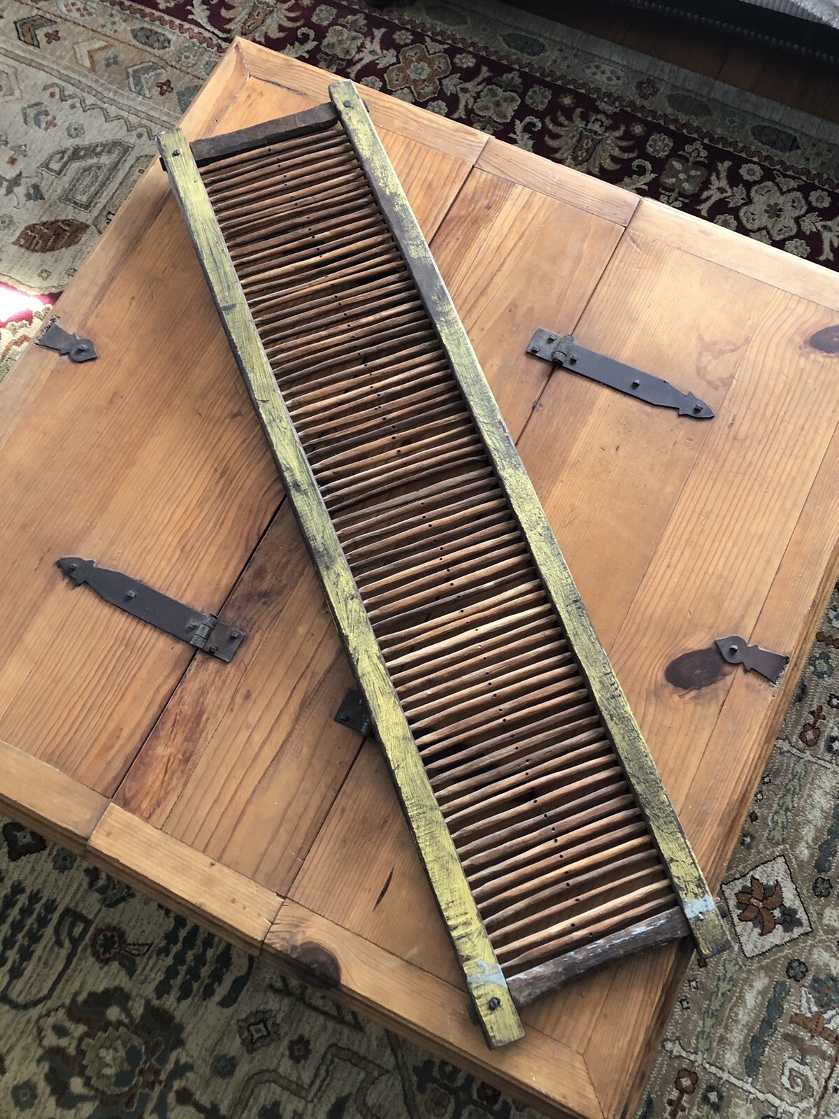 Antique Early Country Primitive LARGE 39” Weaving Wood Tape Loom Original Paint