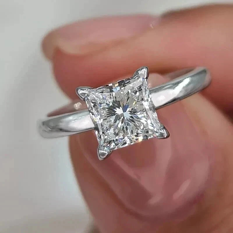2Ct Princess-Cut Lab Created Solitaire Engagement Ring 14K White Gold Plated