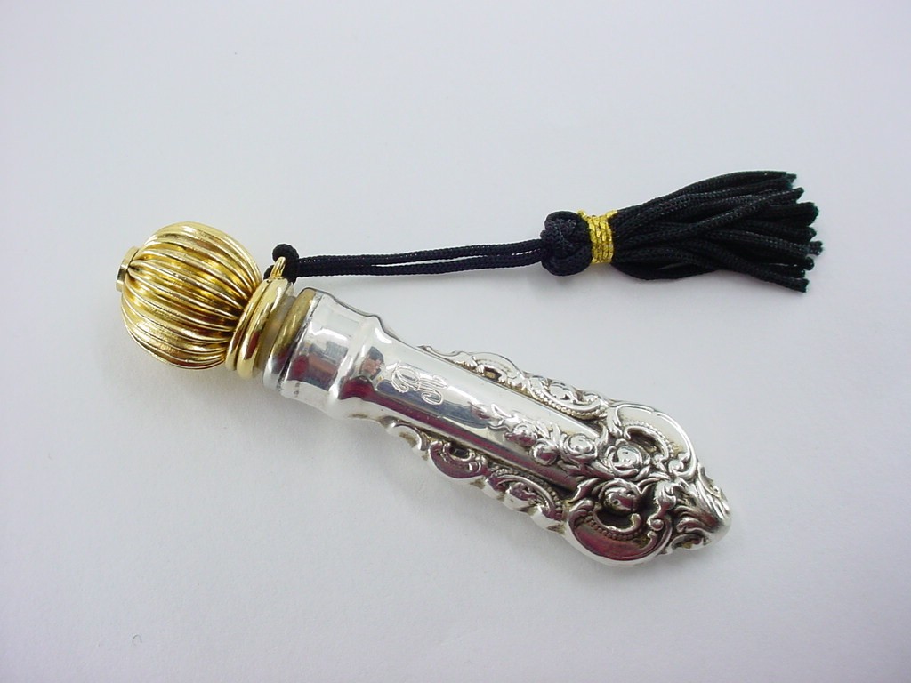 Whimsical Sterling Silver Perfume Flask Bottle with Tassel