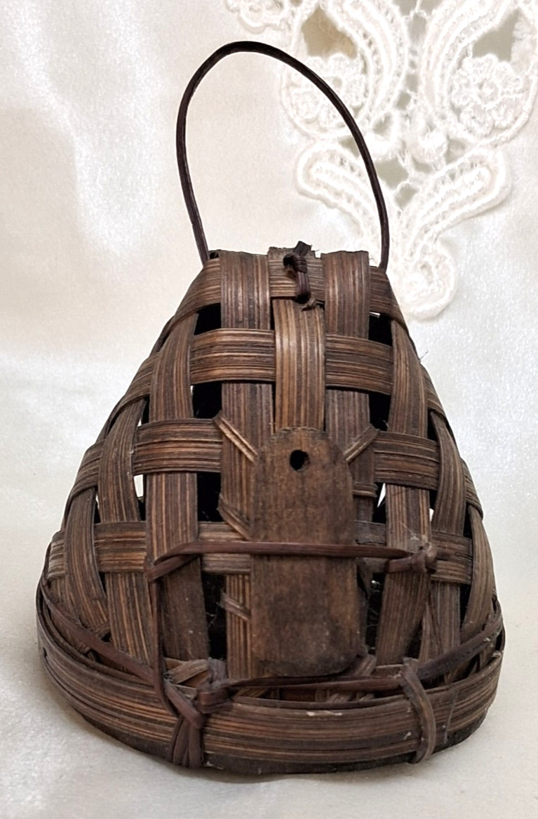 Antique Ifugao 3″ Miniature Fetish Container Philippines Tribal Ritual Basket