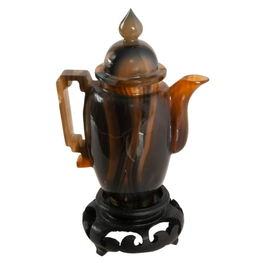 Asian Natural Agate Carved Coffee Pot on Base