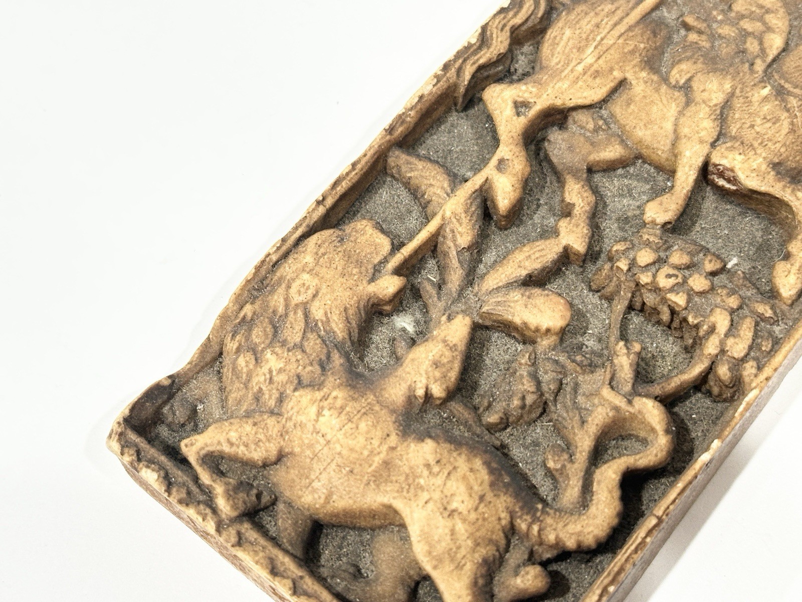 Antique Ca 1800 Continental Chalkware Plaque Bellerophon & Pegasus & Lion