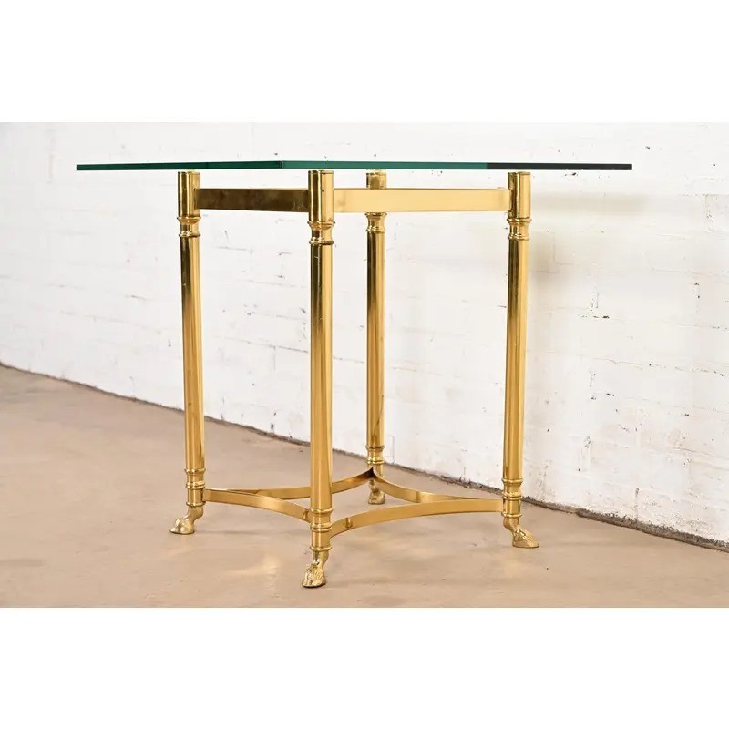 Labarge Hollywood Regency Brass Side Table With Hooved Feet, Circa 1960s