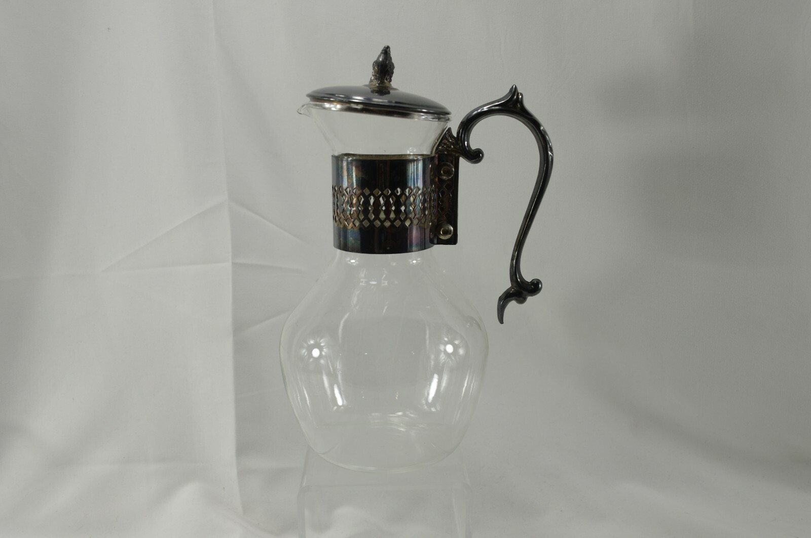 Silverplate Hot Water Coffee Urn Pitcher Unmarked Glass