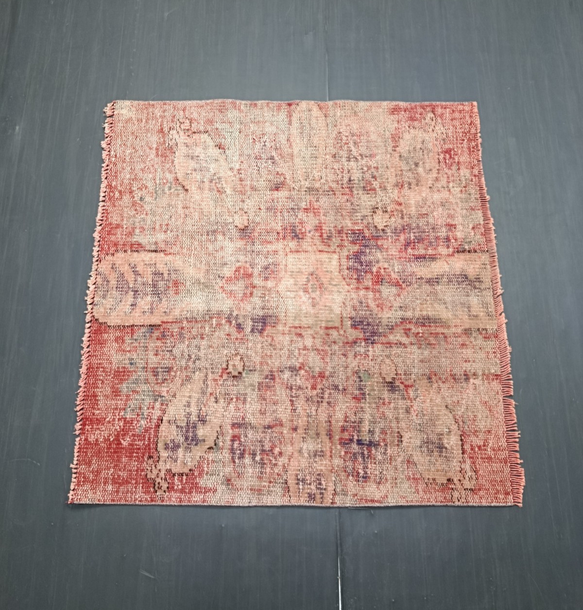 Vintage Turkish Red Small Rug, 3.1×3.2ft, Antique Red Oriental Inside Door Mat,