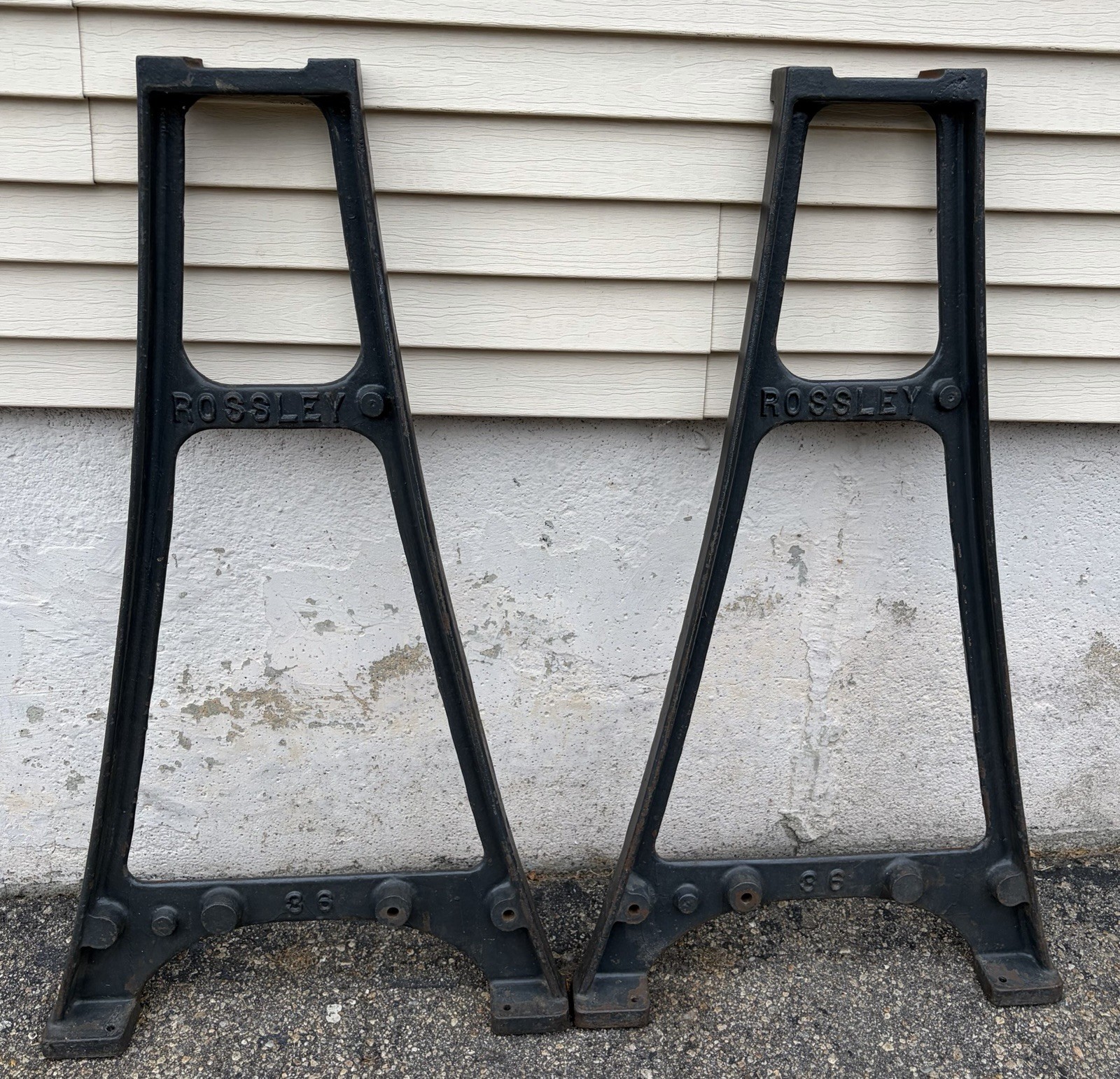 Old Vintage ROSSLEY Industrial Factory Machine Cast Iron Table Base Legs 35.75”