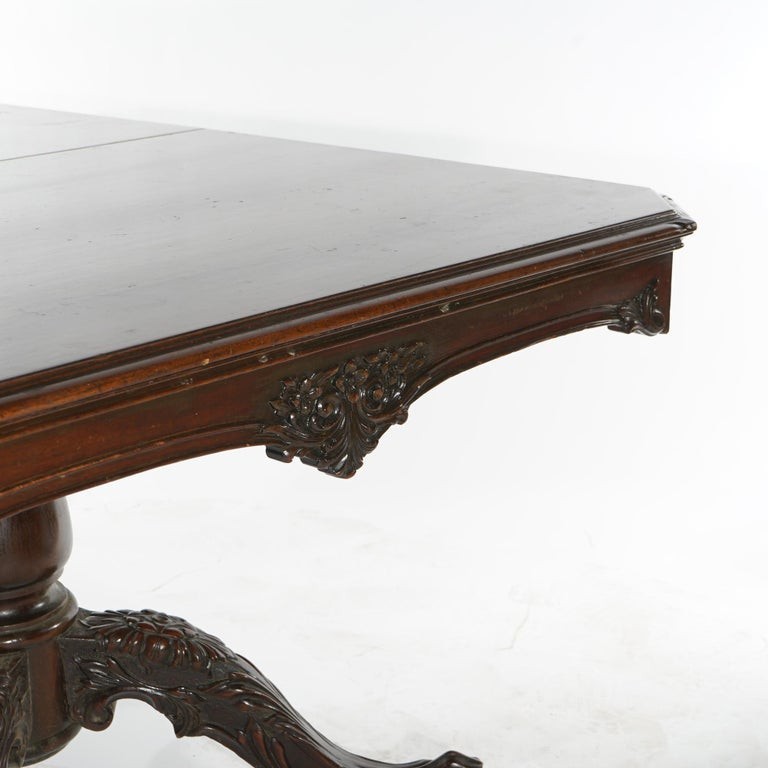 Antique Chippendale Carved Mahogany Double Pedestal Dining Table Circa 1930