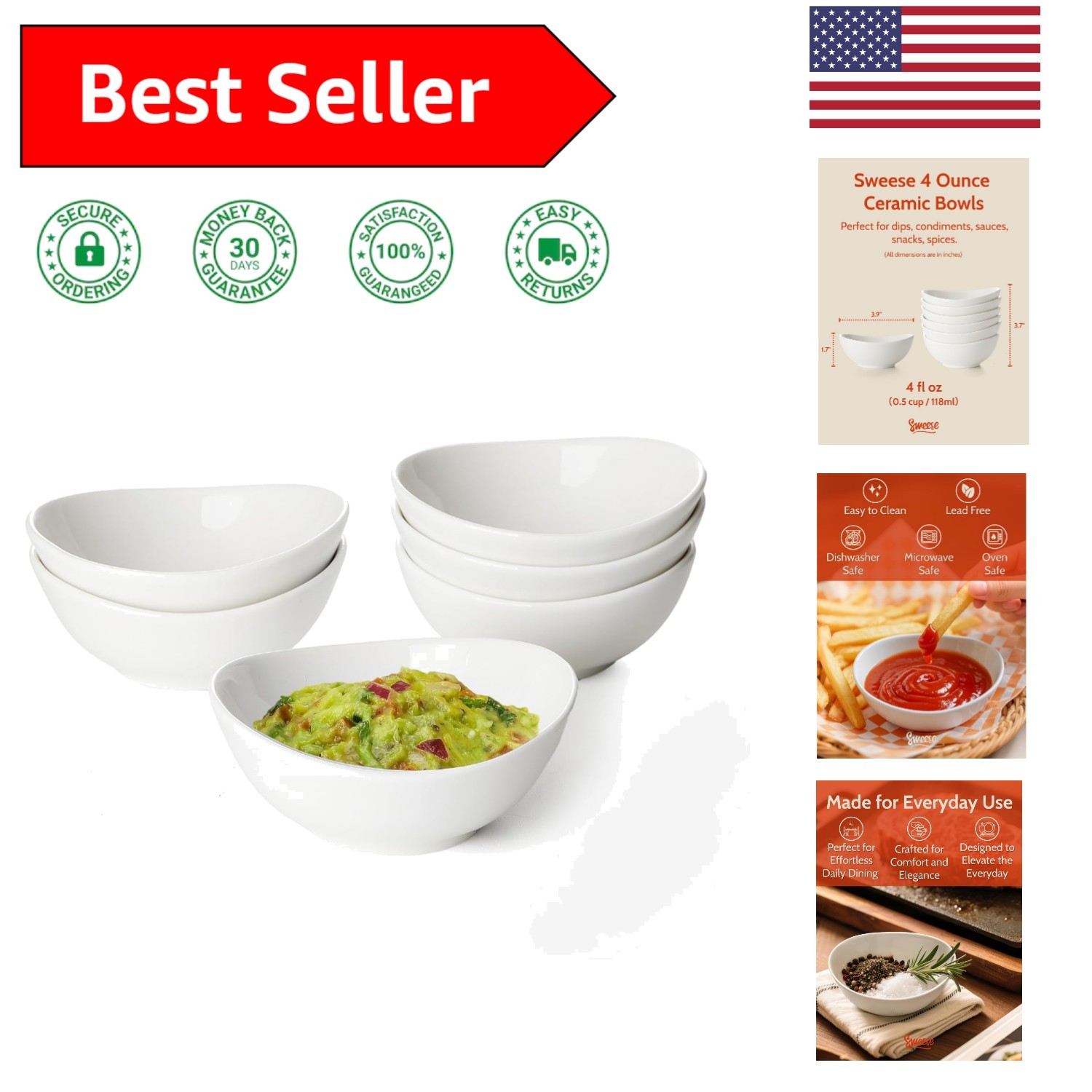 Durable Stackable 4 oz White Porcelain Bowls – Perfect for Dips & Charcuterie