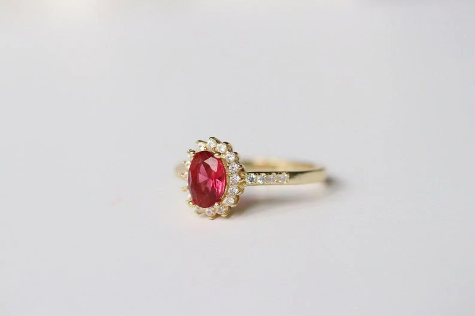 2.36 Ct Oval Cut Natural Ruby And Diamond Ring 14K Yellow Gold Size 6