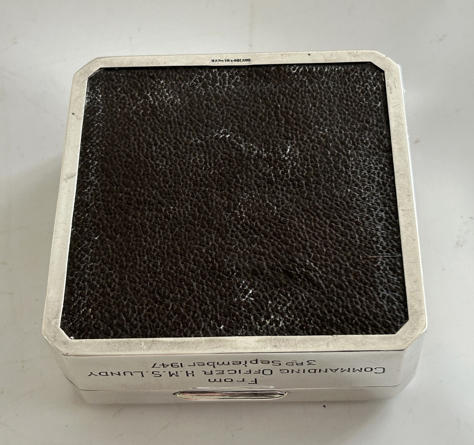 Silver Naval Presentation Cigarette Box, Birmingham 1946, Adie Brothers Ltd