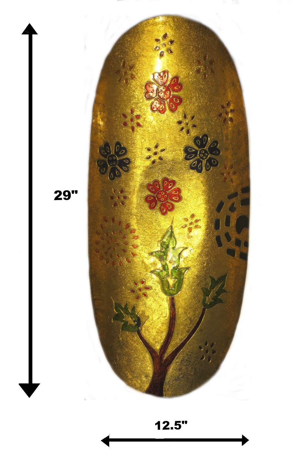 LOW PRICE! HUGE ANTIQUE! 29″x12″x4″ GOLD GILT w ENAMEL FLOWERS METAL BOWL, CHINA