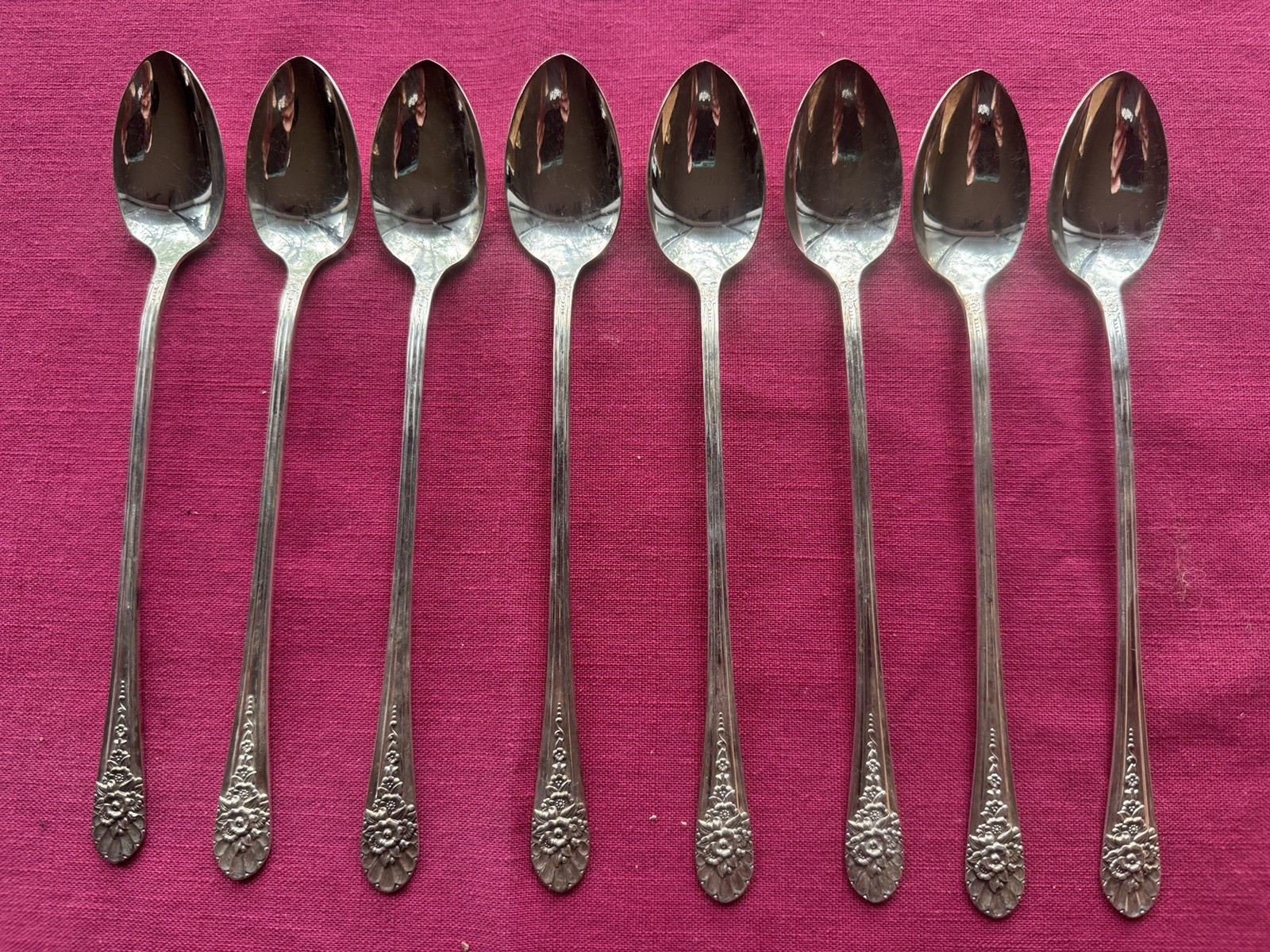 Rogers Silverplate Flatware Utensil Jubilee 8 Ice Tea Spoons Ice Cream Soda