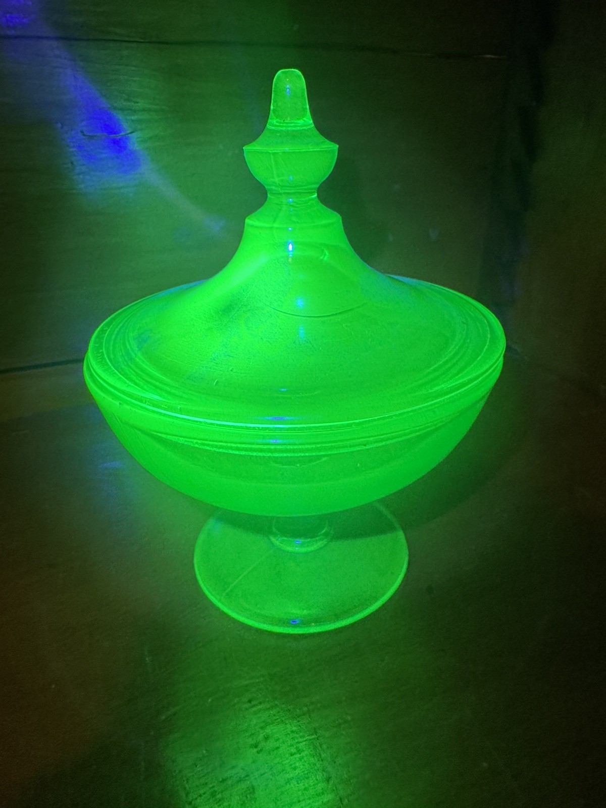 Depression Glass Uranium Candy Jar Green Vintage
