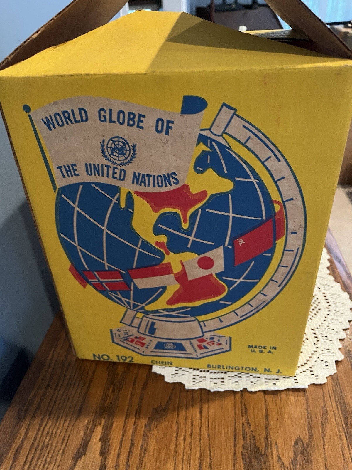 Vintage J Chein World Globe of the United Nations In Original Box