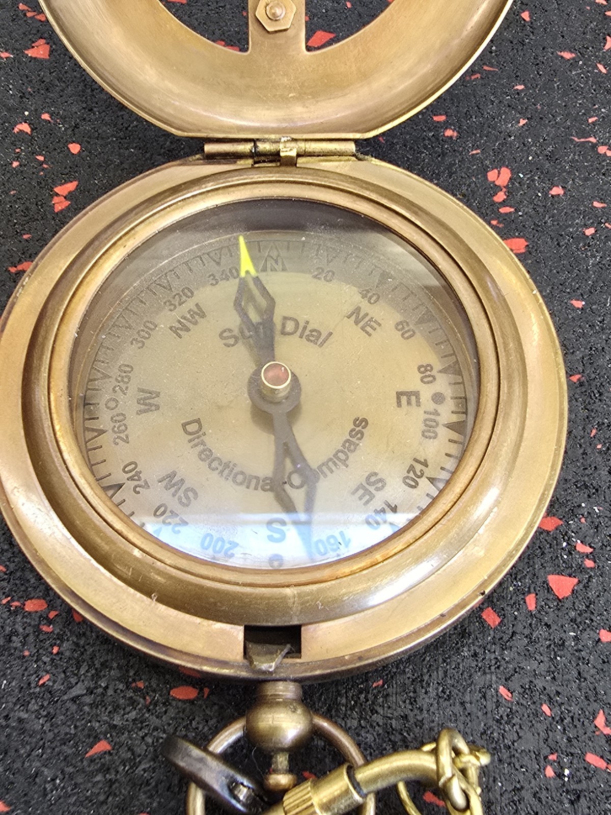 Antique Brass Pocket Compass Sundial Vintage Nautical Gift With Leather Case
