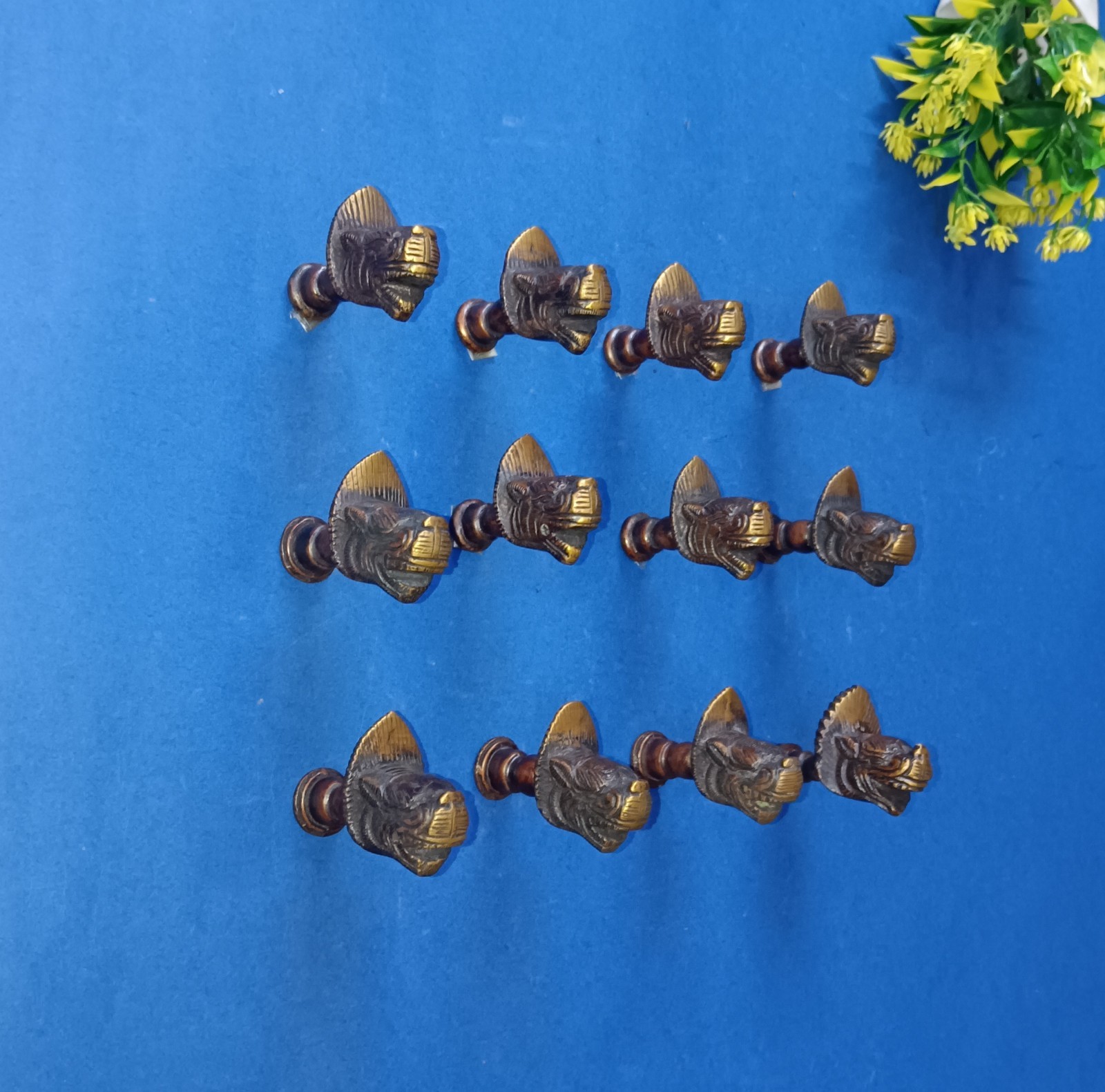 Tibet Lion Head Inspired Dresser Knobs Brass Drawer Pull Set of 12 Pieces GTX