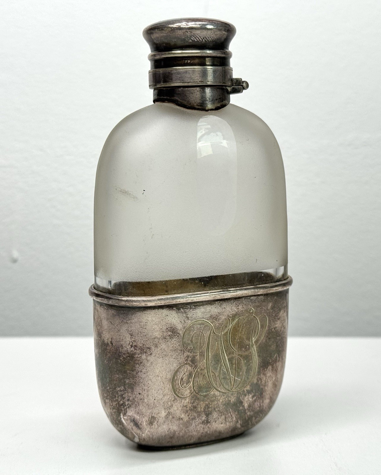 Gorham Co. “Silver S.” 1890 Silver Plate and Glass Flask Bottle Monogrammed