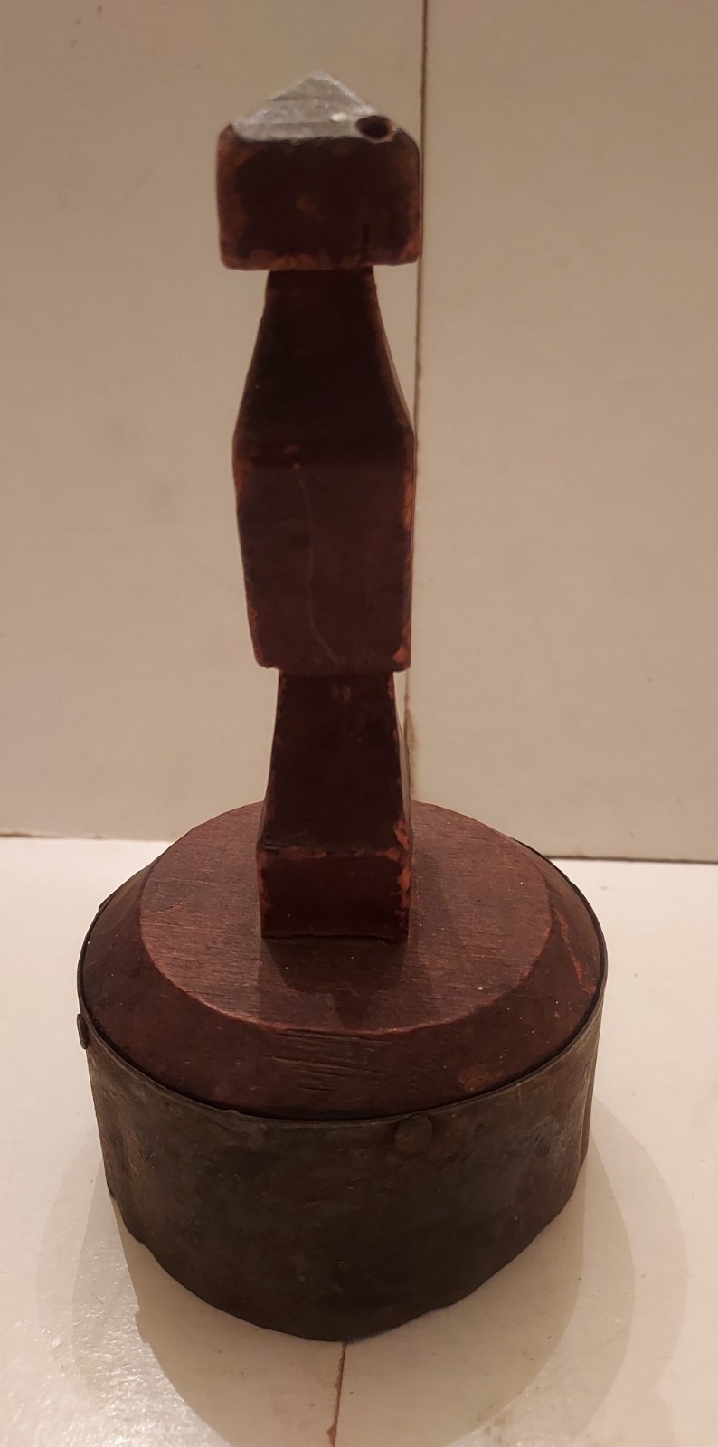 very rare and very unusual wood tin cookie cutter primitive 5 3/4 inch high