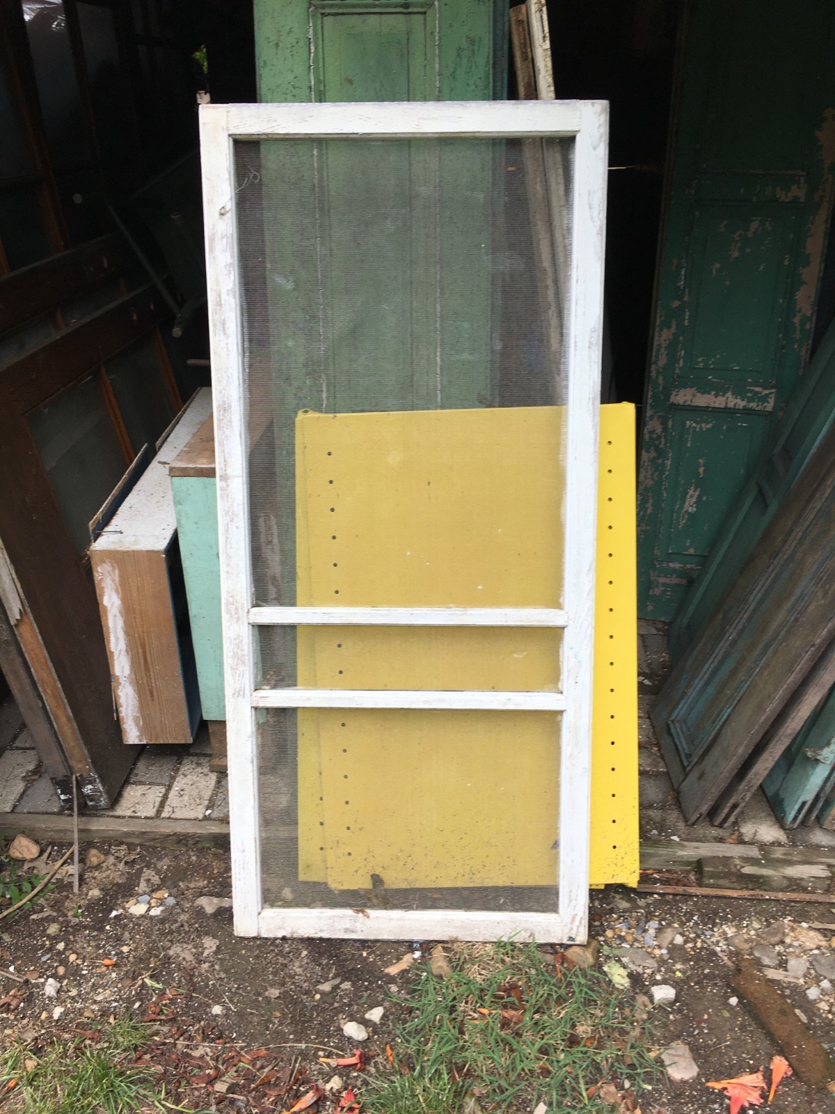 VTG Shabby Window Sash 26in x 57in With Mesh Wire bug Screen