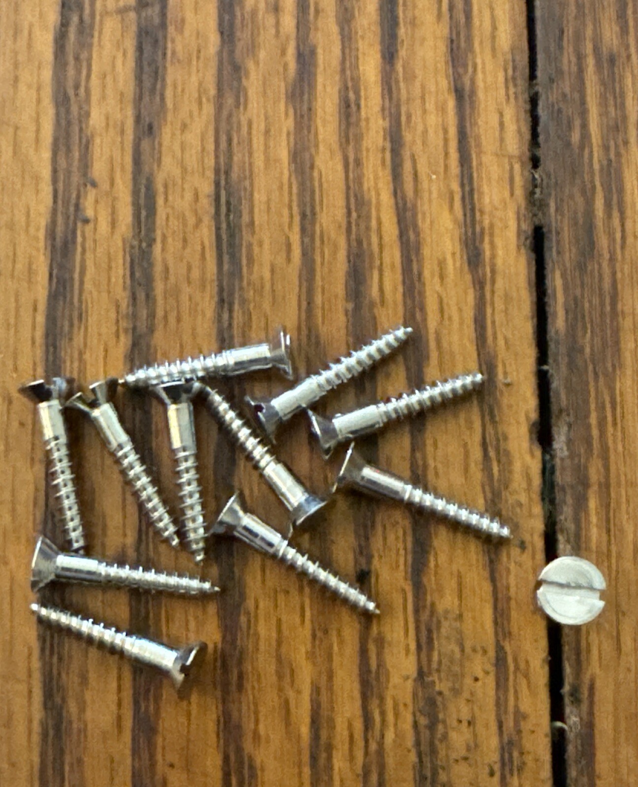 Wood Screws American Slotted Flat Head # 5 X 3/4” Brass Nickel Plated Free Ship