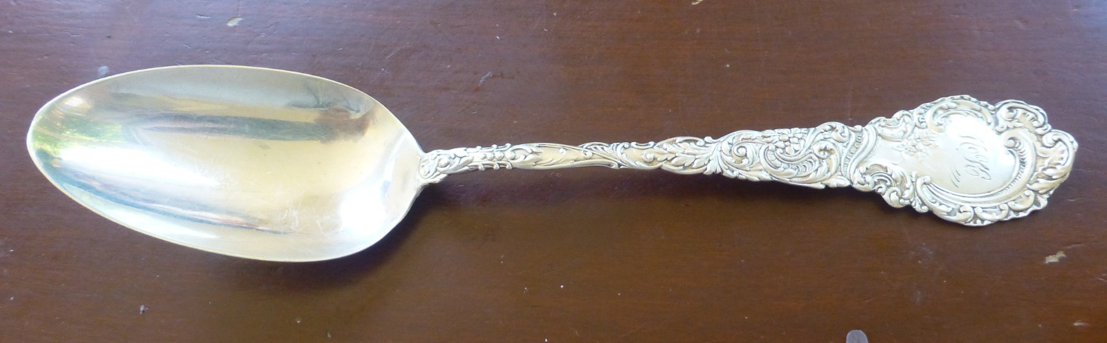 Sterling Serving (Table) Spoon by Wallace-1893 Louvre Pattern-8″ w/Monogram