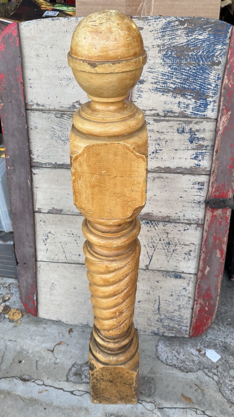 Antique Turned Wood Newel Post Spiral Stair Post Architectural Salvage Decor