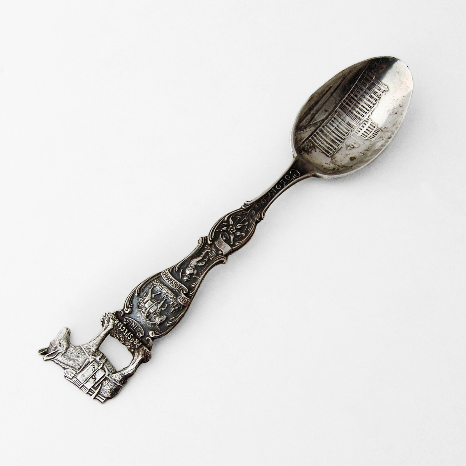 Colorado Prospector Souvenir Spoon Donkey Finial Sterling Silver