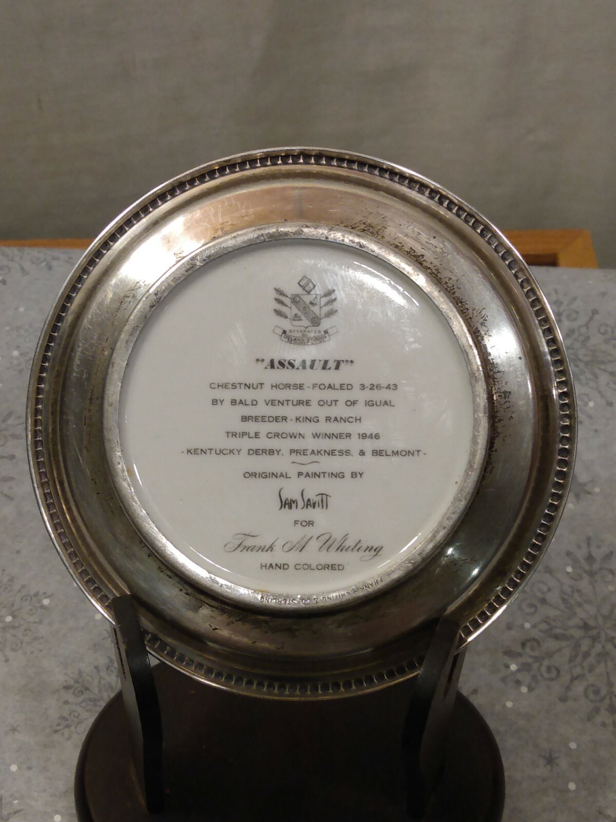 “Assault” sterling silver coaster By Frank M Whiting Triple Crown Winner 1946