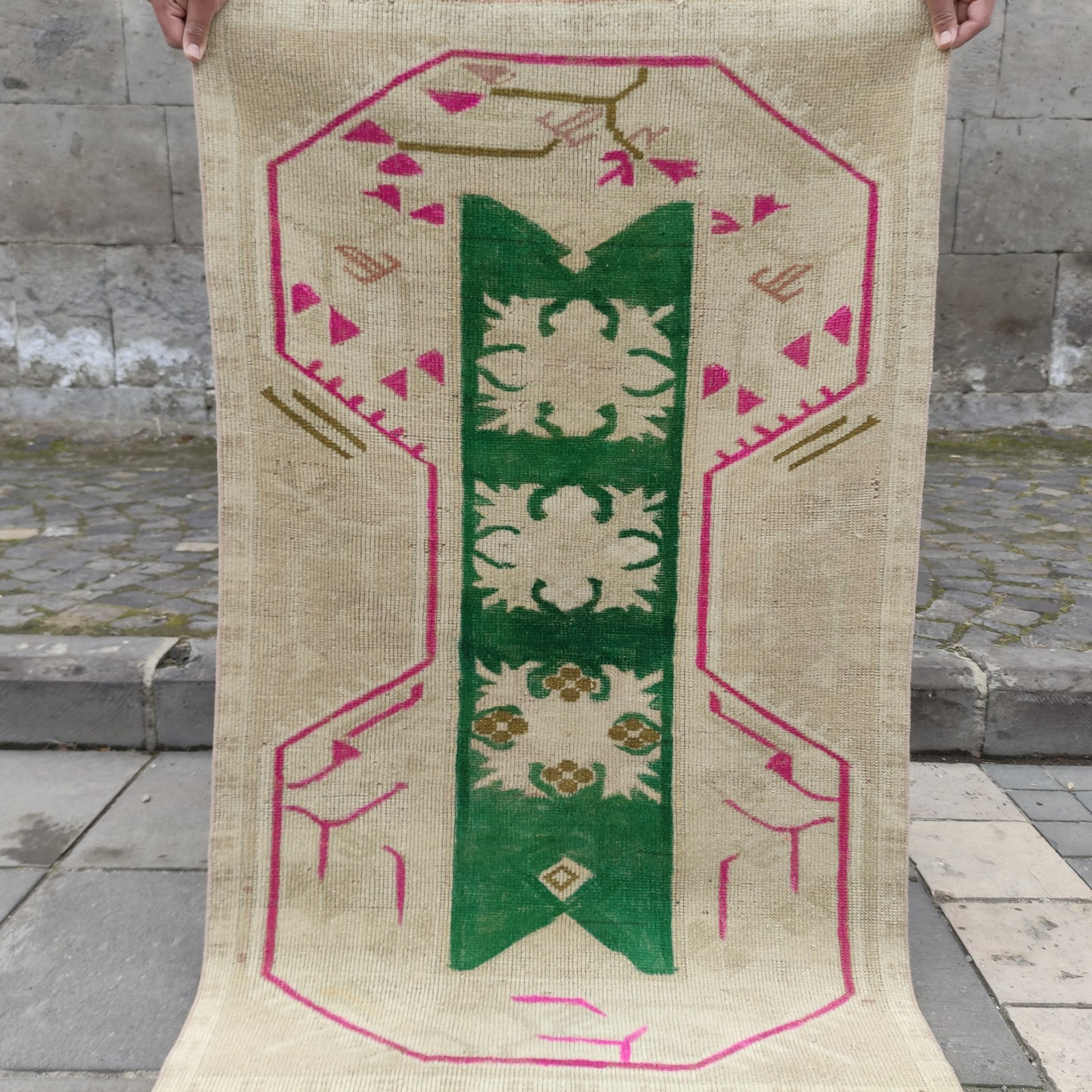 Unique 3×4 Old Area Rug 2.62 x 4.27 ft , Handmade Kitchen Rug 80 x 130 cm