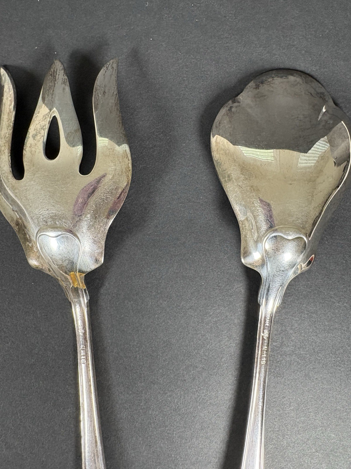 GORHAM EP Silverplate Scalloped Serving Spoon & Meat Fork, N118 & N119, 10.25″