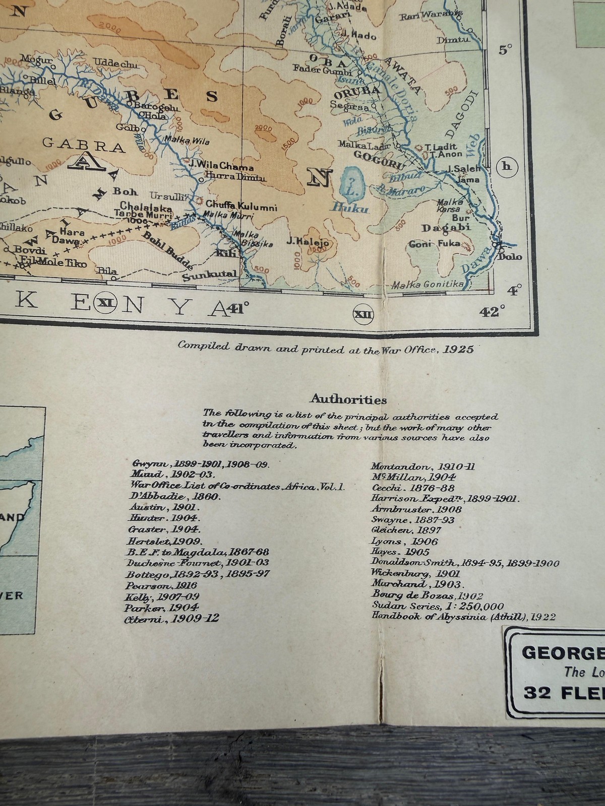 Vintage 1925 Abyssinia Ethiopia Folding Map George Philip War Office London
