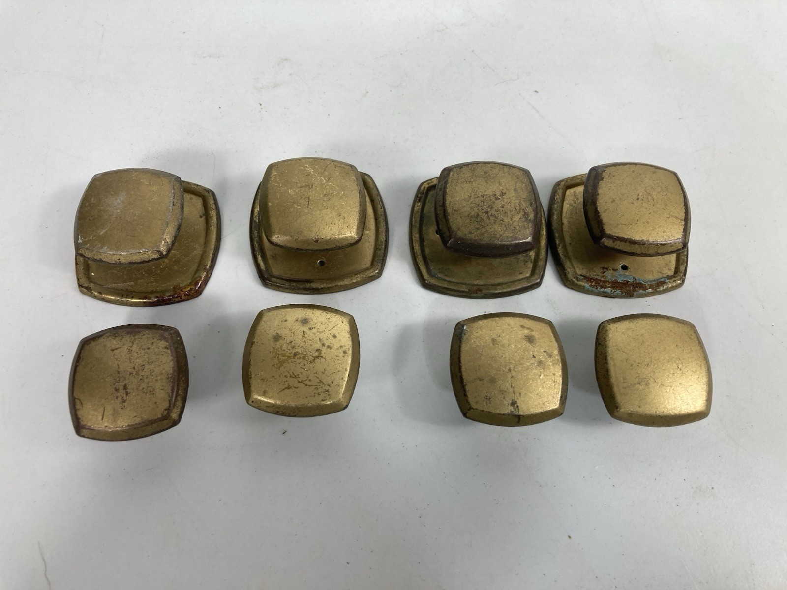 Vtg Gold Colored Square Drawer Knob Pulls Patina Lot of 8