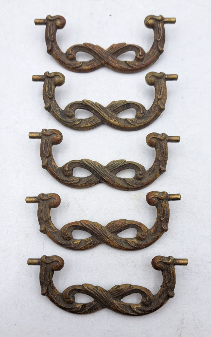Antique Victorian Drawer Bails Pulls Handle Old Vintage Brass Hardware Lot of 5