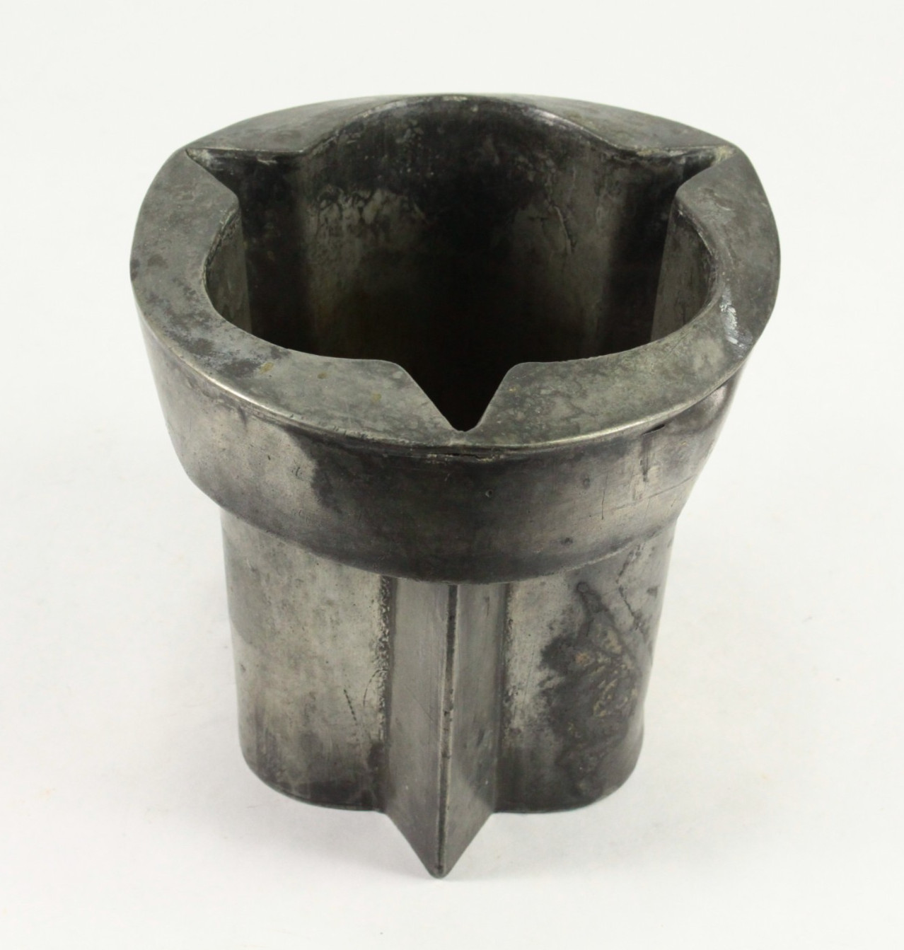 =Antique 18th C. Pewter Tall Pudding Jelly Mold 3-Point Star Trefoil Column Form