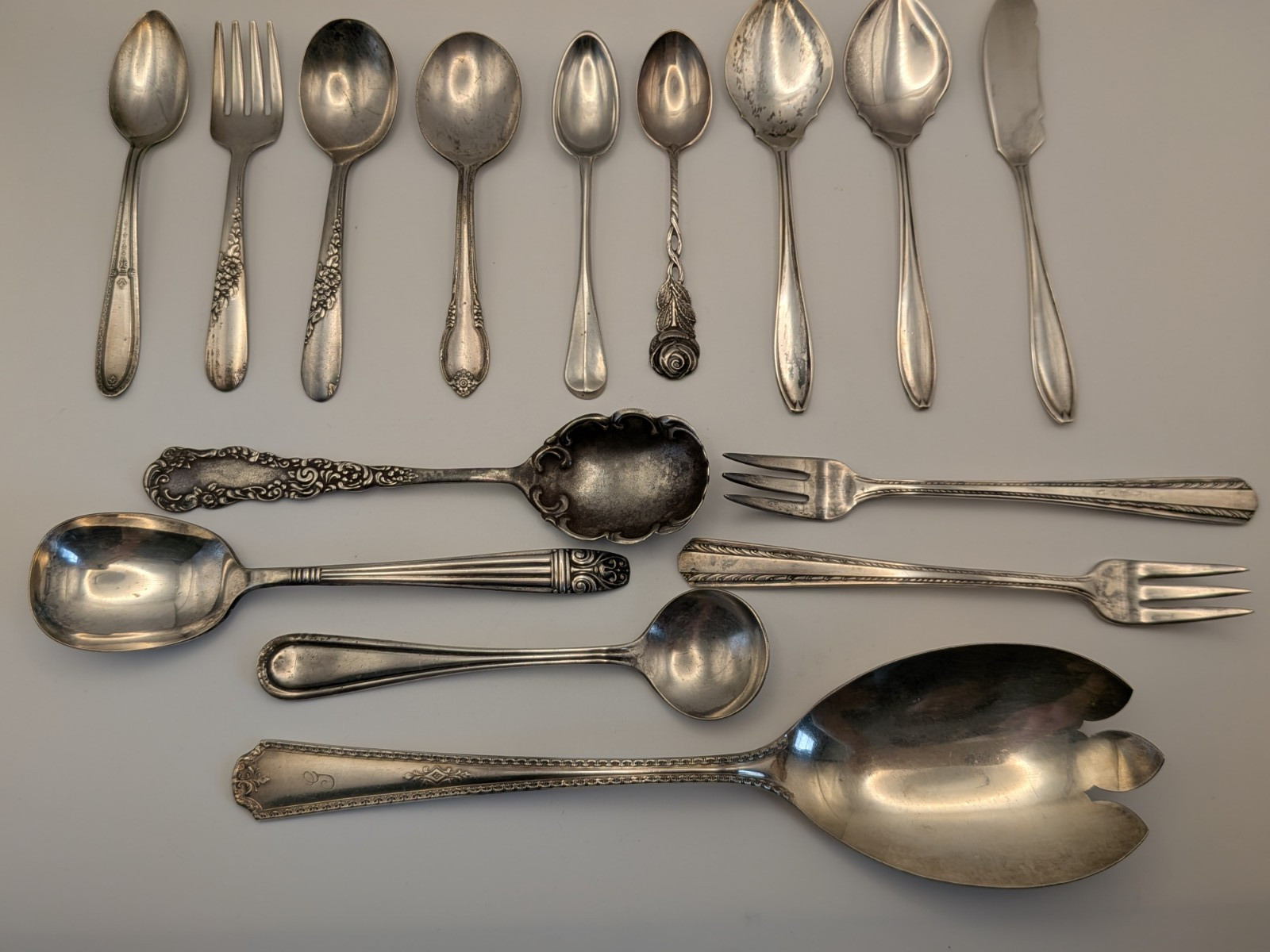 Lot of 15 Silverplate Spoons, Forks, Knife Baby Jam Pickle Serving Various Makes