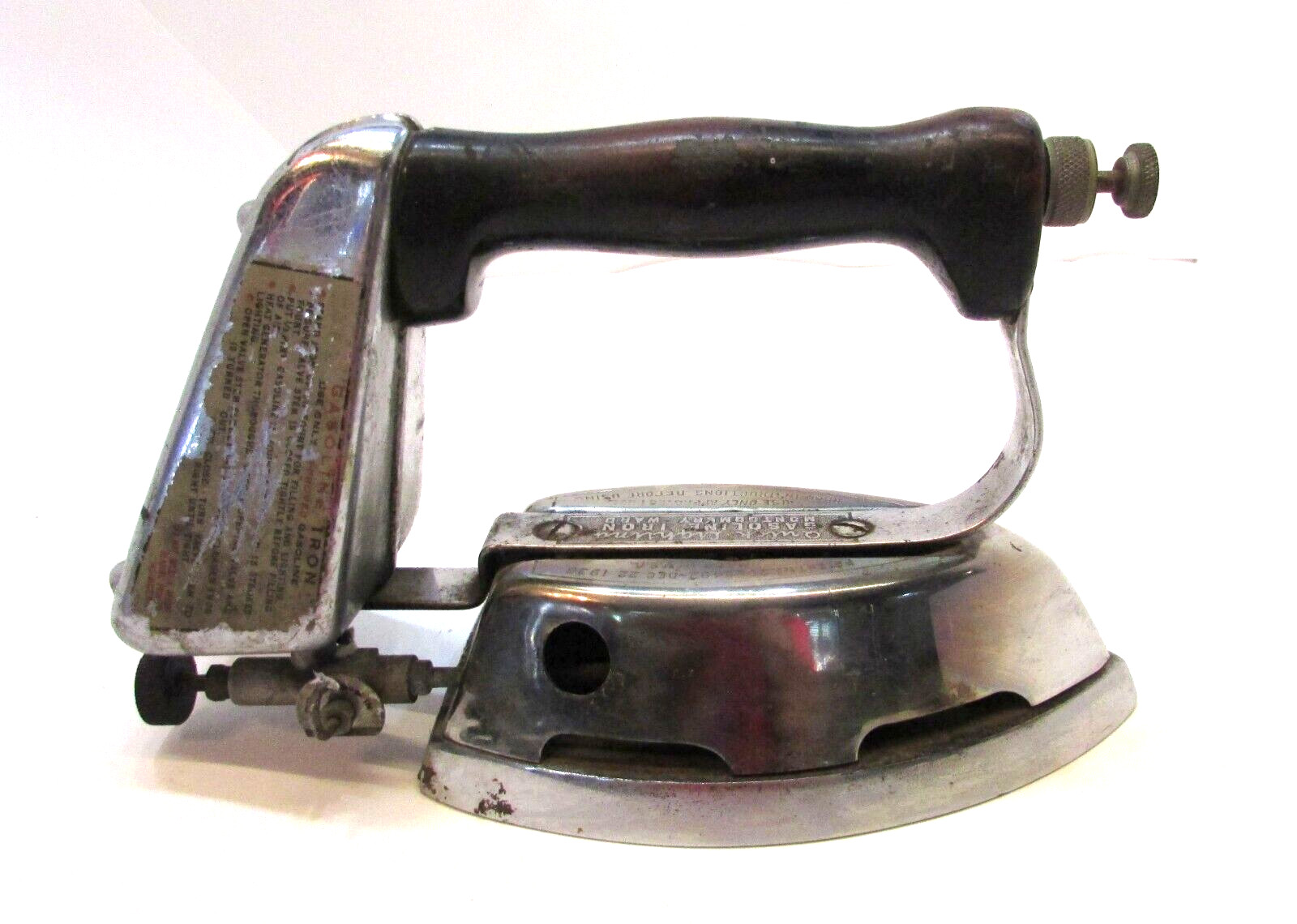 Old 1936 Quick Lightning 5 lb Gasoline Clothes Iron Antique Montgomery Wards